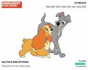 Lady, Tramp - Disney's Lady and the Tramp - Embroidery Design in 3 sizes & 8 formats