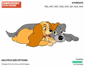 Lady, Tramp - Disney's Lady and the Tramp - Embroidery Design in 3 sizes & 8 formats