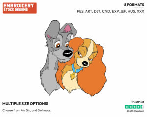 Lady, Tramp - Disney's Lady and the Tramp - Embroidery Design in 3 sizes & 8 formats
