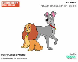 Lady, Tramp - Disney's Lady and the Tramp - Embroidery Design in 3 sizes & 8 formats