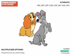 Lady, Tramp - Disney's Lady and the Tramp - Embroidery Design in 3 sizes & 8 formats
