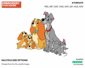 Lady, Tramp, Puppies - Disney's Lady and the Tramp - Embroidery Design in 3 sizes & 8 formats
