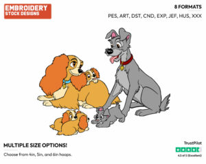 Lady, Tramp, Puppies - Disney's Lady and the Tramp - Embroidery Design in 3 sizes & 8 formats