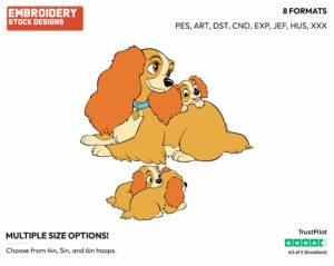 Lady, Female Puppies - Disney's Lady and the Tramp - Embroidery Design in 3 sizes & 8 formats