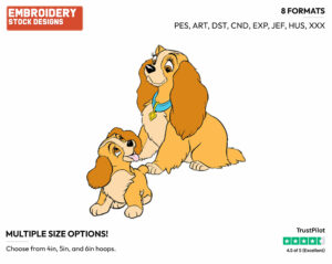 Lady, Puppy - Disney's Lady and the Tramp - Embroidery Design in 3 sizes & 8 formats