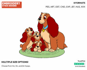 Lady, Puppies - Disney's Lady and the Tramp - Embroidery Design in 3 sizes & 8 formats