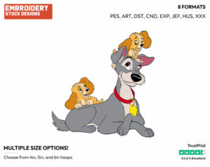 Tramp, Puppies - Disney's Lady and the Tramp - Embroidery Design in 3 sizes & 8 formats