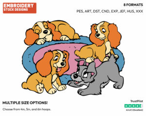Lady And Tramp's Puppies - Disney's Lady and the Tramp - Embroidery Design in 3 sizes & 8 formats
