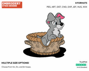 Scamp - Disney's Lady and the Tramp - Embroidery Design in 3 sizes & 8 formats