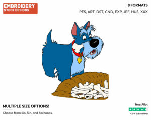 Jock's Stash Of Bones - Disney's Lady and the Tramp - Embroidery Design in 3 sizes & 8 formats