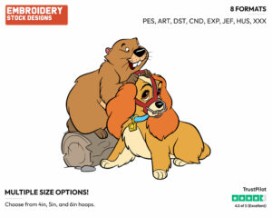 Mr. Busy Beaver Helping Lady With Her Muzzle - Disney's Lady and the Tramp - Embroidery Design in 3 sizes & 8 formats