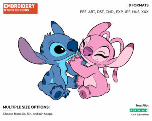 Stitch And Angel - Disney's Lilo & Stitch - Embroidery Design in 3 sizes & 8 formats