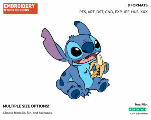 Stitch Eating A Banana - Disney's Lilo & Stitch - Embroidery Design in 3 sizes & 8 formats