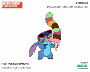 Stitch Eating An Ice Cream Cone - Disney's Lilo & Stitch - Embroidery Design in 3 sizes & 8 formats
