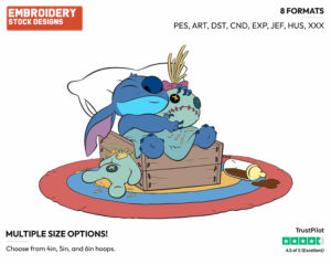 Stitch Sleeping In Pineapple Crate With Scrump - Disney's Lilo & Stitch - Embroidery Design in 3 sizes & 8 formats