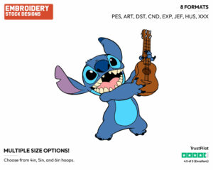 Stitch Playing Guitar - Disney's Lilo & Stitch - Embroidery Design in 3 sizes & 8 formats