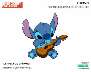 Stitch Playing Guitar - Disney's Lilo & Stitch - Embroidery Design in 3 sizes & 8 formats