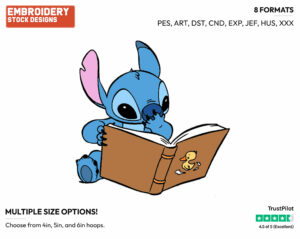 Stitch Reading - Disney's Lilo & Stitch - Embroidery Design in 3 sizes & 8 formats