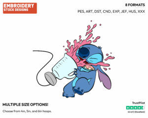Stitch Drinking From Blender - Disney's Lilo & Stitch - Embroidery Design in 3 sizes & 8 formats