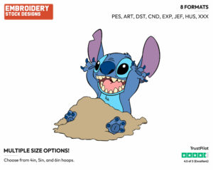 Stitch In Sand - Disney's Lilo & Stitch - Embroidery Design in 3 sizes & 8 formats