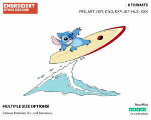 Stitch Surfing - Disney's Lilo & Stitch - Embroidery Design in 3 sizes & 8 formats