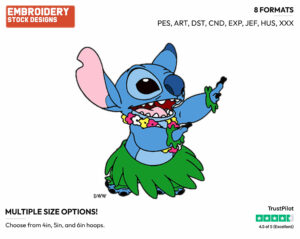 Stitch Hula Dancing - Disney's Lilo & Stitch - Embroidery Design in 3 sizes & 8 formats