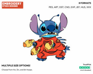 Stitch In Uniform With Guns - Disney's Lilo & Stitch - Embroidery Design in 3 sizes & 8 formats