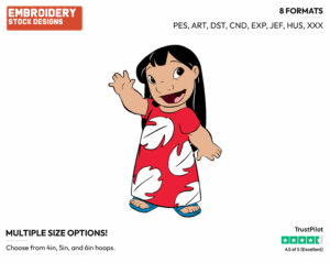 Lilo Waving - Disney's Lilo & Stitch - Embroidery Design in 3 sizes & 8 formats