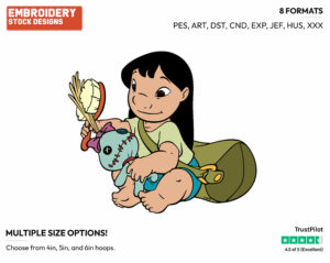 Lilo Brushing Doll Hair - Disney's Lilo & Stitch - Embroidery Design in 3 sizes & 8 formats