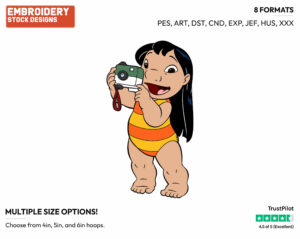 Lilo Taking Picture With Camera - Disney's Lilo & Stitch - Embroidery Design in 3 sizes & 8 formats