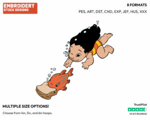 Lilo Swimming After Pudge With Peanut Butter Sandwich - Disney's Lilo & Stitch - Embroidery Design in 3 sizes & 8 formats