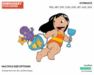 Lilo On The Beach - Disney's Lilo & Stitch - Embroidery Design in 3 sizes & 8 formats