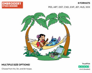 Lilo, Stitch On Hamac - Disney's Lilo & Stitch - Embroidery Design in 3 sizes & 8 formats