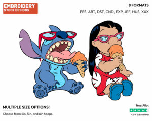 Lilo, Stitch Eating Ice Cream - Disney's Lilo & Stitch - Embroidery Design in 3 sizes & 8 formats