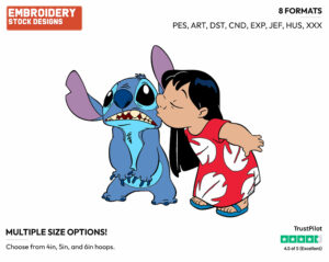 Lilo Kissing Stitch - Disney's Lilo & Stitch - Embroidery Design in 3 sizes & 8 formats