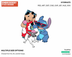 Lilo, Stitch - Disney's Lilo & Stitch - Embroidery Design in 3 sizes & 8 formats