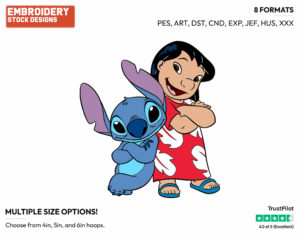 Lilo, Stitch Standing Back To Back - Disney's Lilo & Stitch - Embroidery Design in 3 sizes & 8 formats