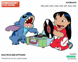 Lilo, Stitch, Record - Disney's Lilo & Stitch - Embroidery Design in 3 sizes & 8 formats