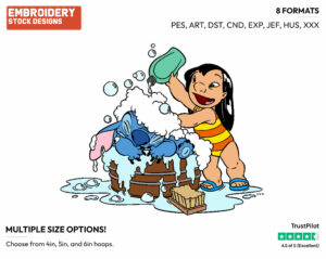 Lilo Giving Stitch A Bath - Disney's Lilo & Stitch - Embroidery Design in 3 sizes & 8 formats