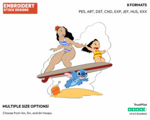Lilo, Stitch, Nani On The Beach - Disney's Lilo & Stitch - Embroidery Design in 3 sizes & 8 formats