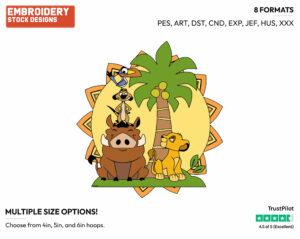 Young Simba With Zazu, Timon And Pumbaa - Disney's The Lion King - Embroidery Design in 3 sizes & 8 formats