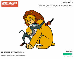 Mufasa, Rafiki Hugging - Disney's The Lion King - Embroidery Design in 3 sizes & 8 formats