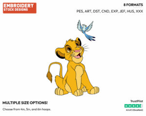 Young Simba Greeting A Bird - Disney's The Lion King - Embroidery Design in 3 sizes & 8 formats