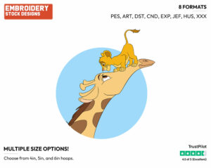 Young Simba With Giraffe - Disney's The Lion King - Embroidery Design in 3 sizes & 8 formats