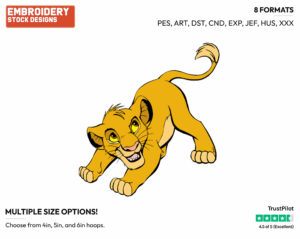 Playful Simba - Disney's The Lion King - Embroidery Design in 3 sizes & 8 formats