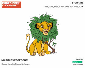 Simba With Mane Of Leaves - Disney's The Lion King - Embroidery Design in 3 sizes & 8 formats