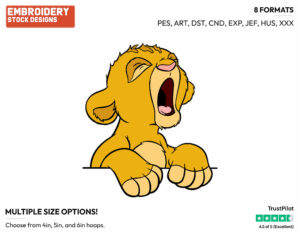 Baby Simba Yawning - Disney's The Lion King - Embroidery Design in 3 sizes & 8 formats
