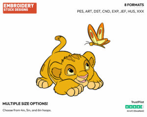 Baby Simba Chasing Butterfly - Disney's The Lion King - Embroidery Design in 3 sizes & 8 formats
