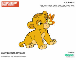 Baby Simba, Butterfly On Nose - Disney's The Lion King - Embroidery Design in 3 sizes & 8 formats