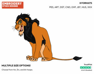 Scar - Disney's The Lion King - Embroidery Design in 3 sizes & 8 formats